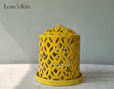 Handcarved Lamp Yellow