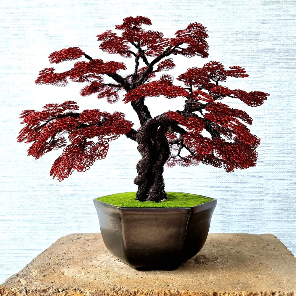 Wire Bonsai Tree Black & Maroon